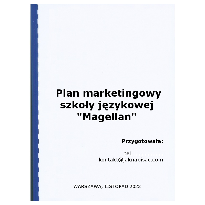 Plan marketingowy szkoły językowej Magellan - przykład