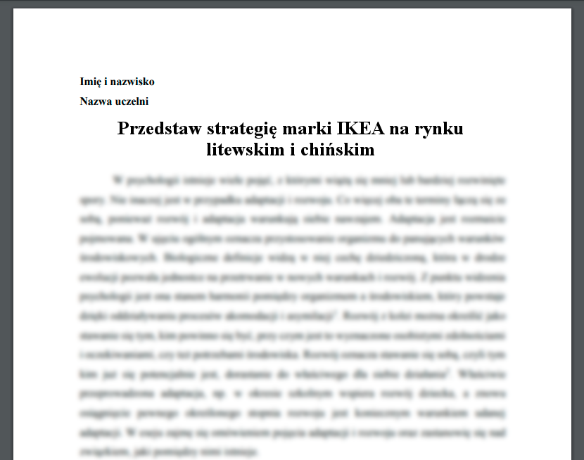 Referat: Przedstaw strategię marki IKEA na rynku litewskim i chińskim